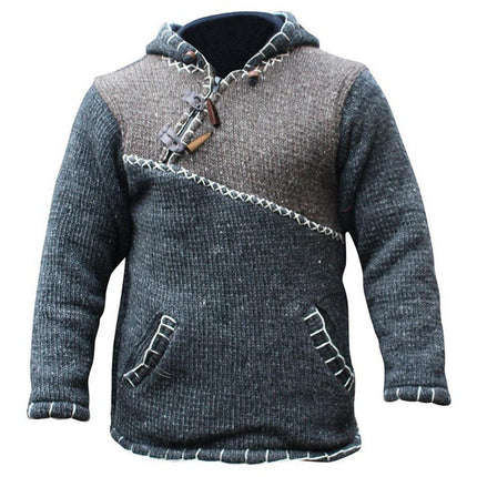 Wholesale Men's Color Block Pullovers Long Sleeve Hooded Knitwear