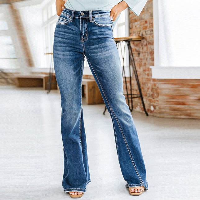 Denim Flare Wash High Rise Jeans für Damen mit geteiltem Einsatz