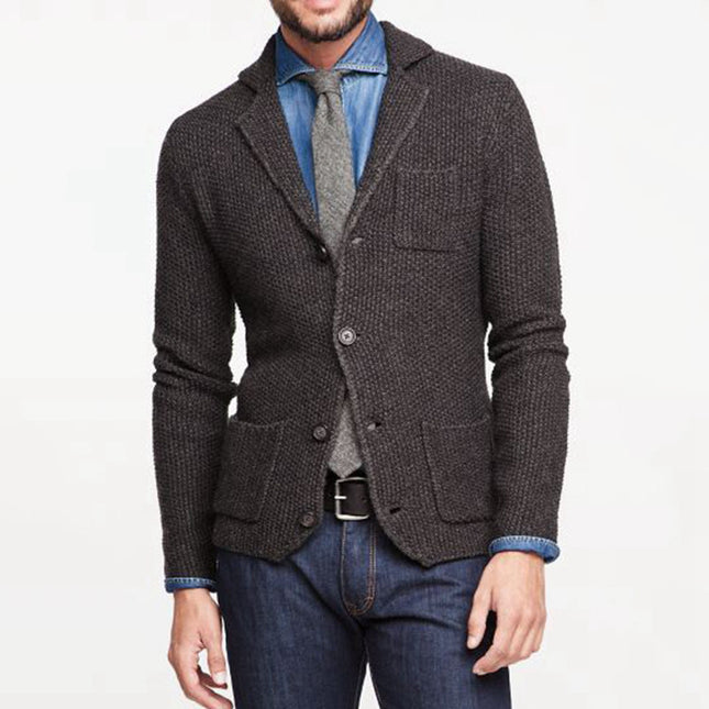 Wholesale Men's Autumn Winter Lapel Long Sleeve Knit Blazer