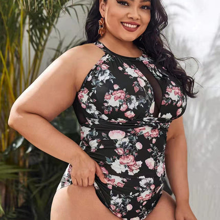 Wholesale Women's One-Piece Plus Size Bikini Printed Mesh Swimsuit