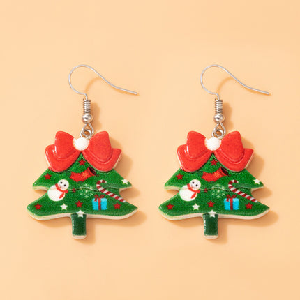 Santa's Oil Drop Ear Hook Asymmetric Christmas Tree Cartoon Earrings