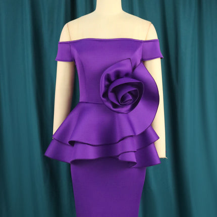 Wholesale Ladies Stand Collar Off Shoulder False Two-Piece Dress