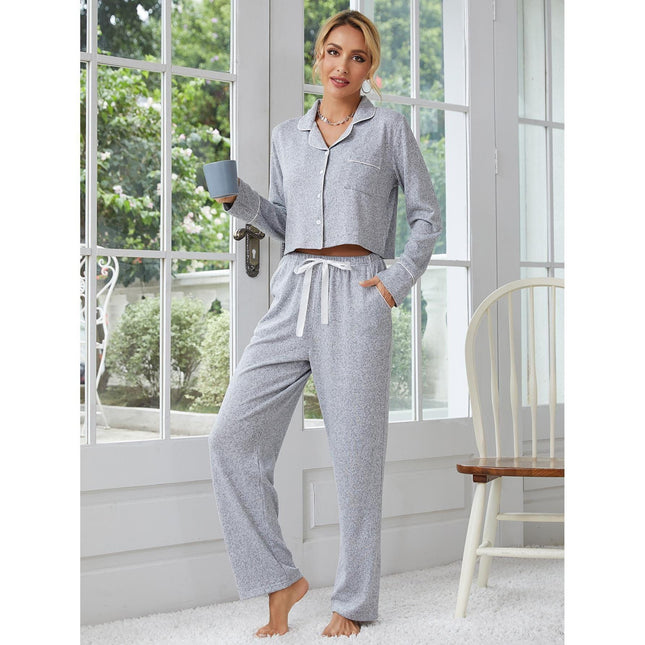Conjunto de pantalones de pijama de manga larga para mujer Homewear Cardigan