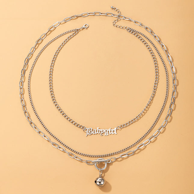 Wholesale Fashion Bell Chain Alphabet Alloy Three Ply Necklace