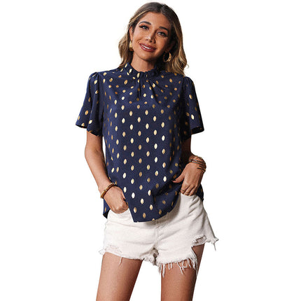 Wholesale Ladies Summer Short Sleeve Printed Bronzing Polka Dot Shirt