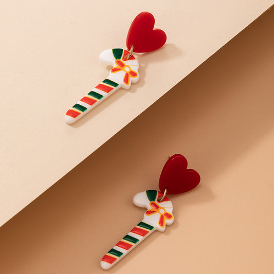 Christmas Cute Candy Stud Earrings Red Heart Resin Earrings