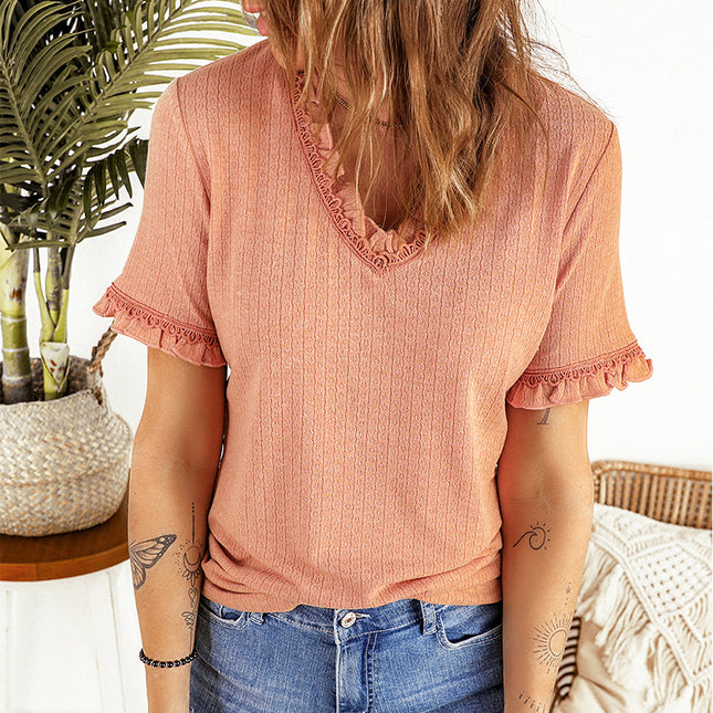 Wholesale Women's V-neck Short Sleeves Chiffon Shirt