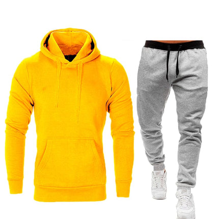 Conjunto de jogger con capucha de lana de color sólido de ocio deportivo para hombres