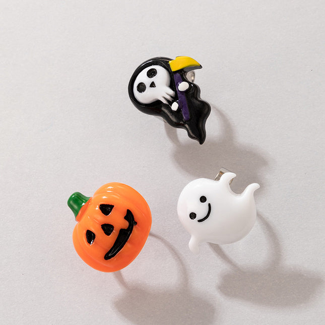 Fantasma naranja calabaza negro horror fantasma Halloween divertido anillo conjunto 3 piezas