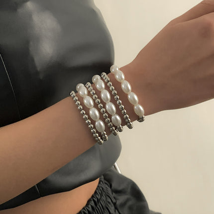 Conjunto de pulsera de perlas de metal con cuentas redondas geométricas retro