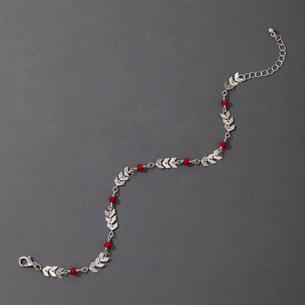 Wholesale Simple Silver Airplane Chain Red Beads Single Layer Anklet