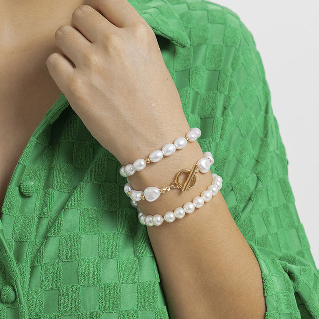 Pulsera con hebilla OT de perlas de imitación en forma de joyería con cuentas simples