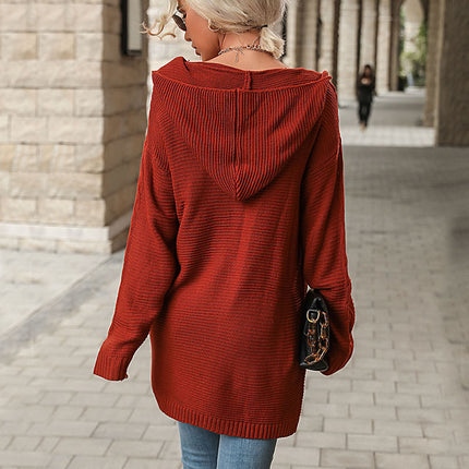Wholesale Ladies Autumn Winter Fashion Cardigan Hooded Sweater Coat