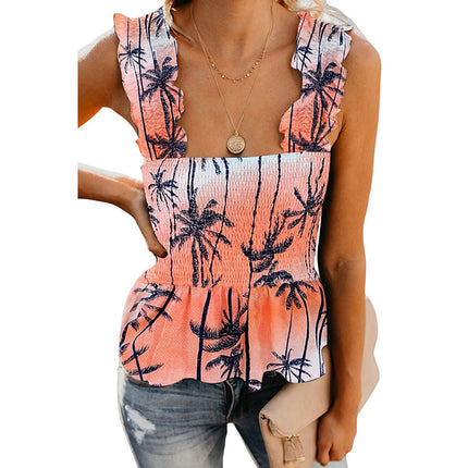 Wholesale Ladies Floral Strap Pleated Camisole Sleeveless Tank