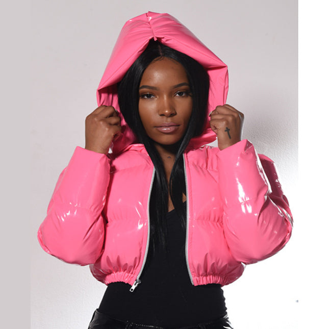 Wholesale Ladies Winter Casual Glossy Short Padded Jacket Outerwear