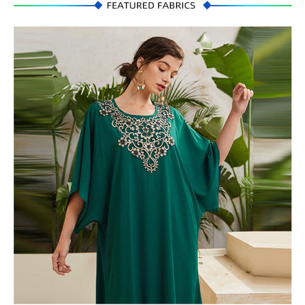 Wholesale Women's Embroidered Round Neck Bell Sleeve Long Sleeve Long Dress