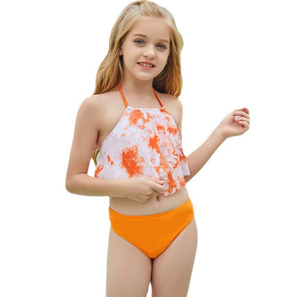 Traje de baño de dos piezas para niños Bikini con cuello halter y teñido anudado para niñas