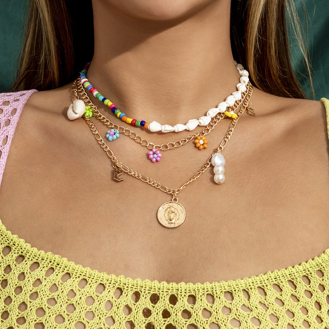 Shell Perlen-Blumen-Halsketten-Metallumbau-Porträt-Perlen-Halskette
