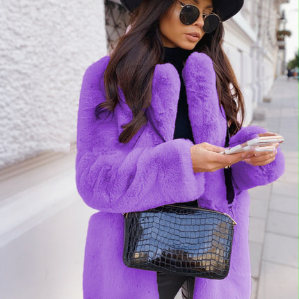 Wholesale Women's Long Sleeve Lapel Faux Fur Coat Solid Color Warm Coat