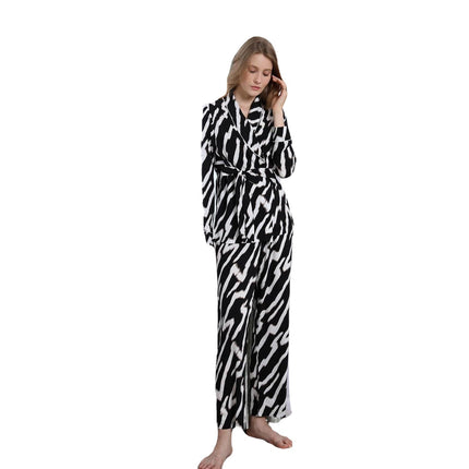 Damen-Pyjamas Homewear Zebra-Print-Langarm-Set