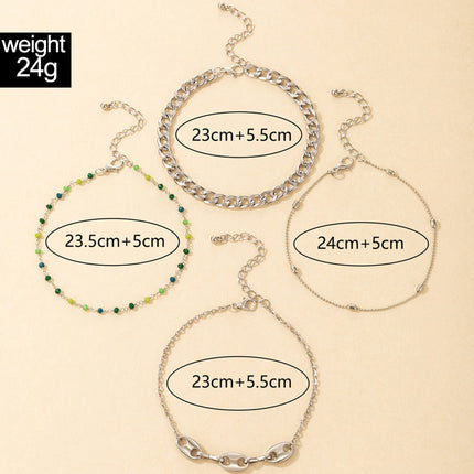 Wholesale Fashion Rice Beads Metal Chain Four Pieces Anklet