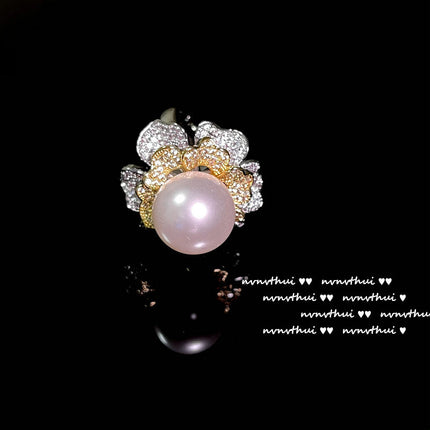Mode Rose18K Gold überzogener Muschel-Perlen-Zirkon-Ring