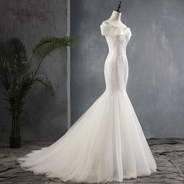Braut One-Shoulder-Trailing-Nixe-Rock-Licht-Hochzeitskleid