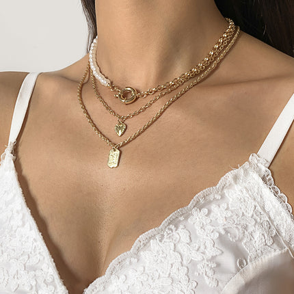 Pfirsich-Herz-Buchstabe Einfache Perlenkette Schlüsselbein-Halskette