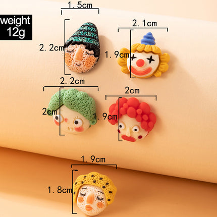 Conjunto de aretes de cabeza de payaso estereoscópico Pendientes de cabeza de dibujos animados irregulares