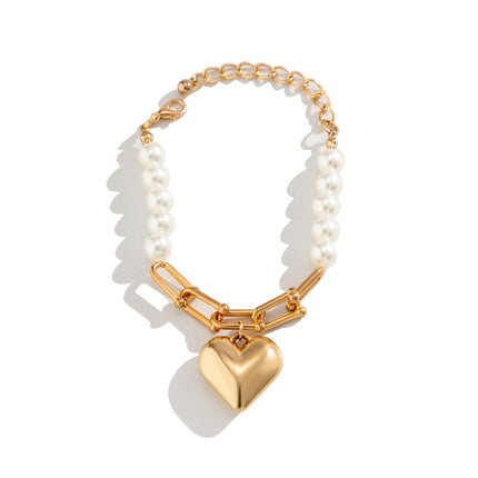 U Shape Buckle Heart Pendant Necklace Pearl Clavicle Necklace