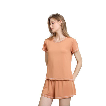 Ladies Short Sleeve Pajamas Summer Solid Color Homewear Set