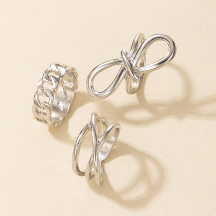 Geometric Twisted Figure 8 Bow Knot Cross Ring Three-piece Set