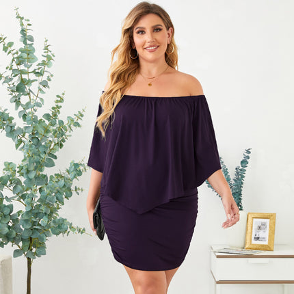 Wholesale Women's Off Shoulder Solid Color Backless High Waist Plus Size Dress