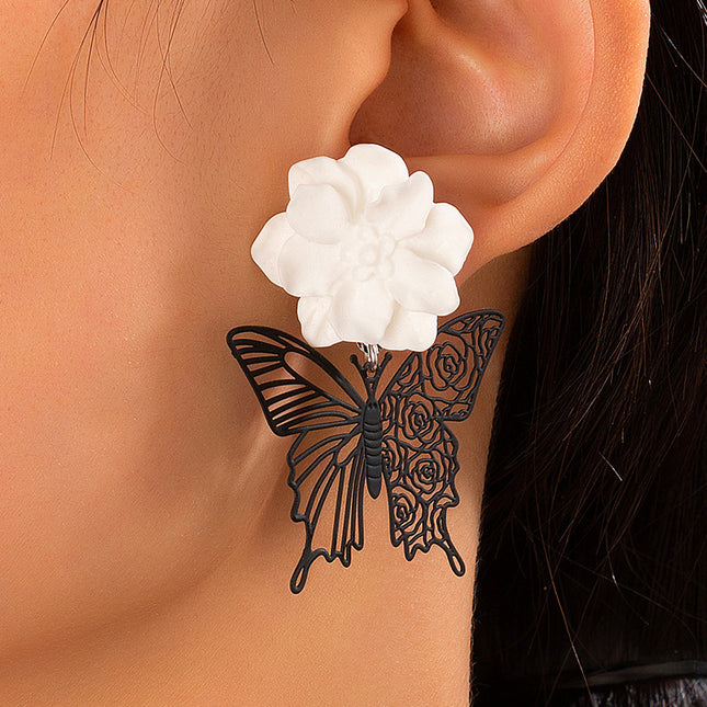 Camellia Butterfly White Flower Stud Earrings