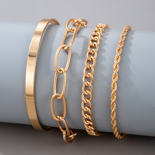 Gold Thick Chain Fashion Bracelet Four Pieces