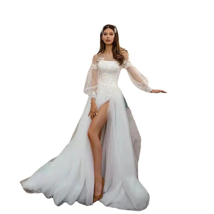 Wholesale Bride V-Neck Slit A-Line Skirt Slim Evening Dress Wedding Dress