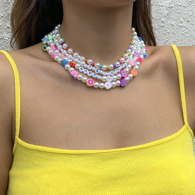 Geflochtene Mix-and-Match-Perlen-Halskette mit Fruchtblumen