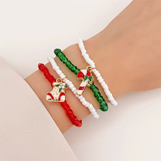 Christmas Bracelet Set Handmade Colorful Rice Beads Cane Sock Bracelet