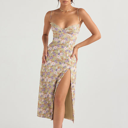 Wholesale Ladies Sexy Fashion Floral High Slit Camisole Dress