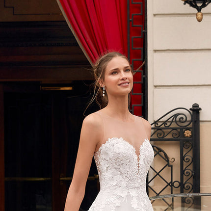 Vestido de novia de lujo ligero largo de encaje para mujer