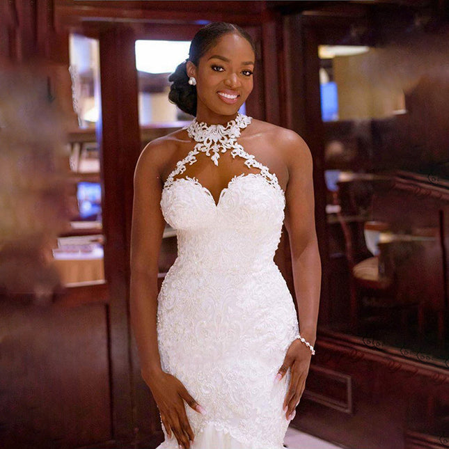 Wholesale Bridal Mermaid Sleeveless Plus Size Lace Wedding Dress