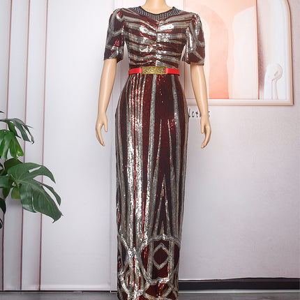 Wholesale African Ladies Dress Christmas Party Dress with Belt
