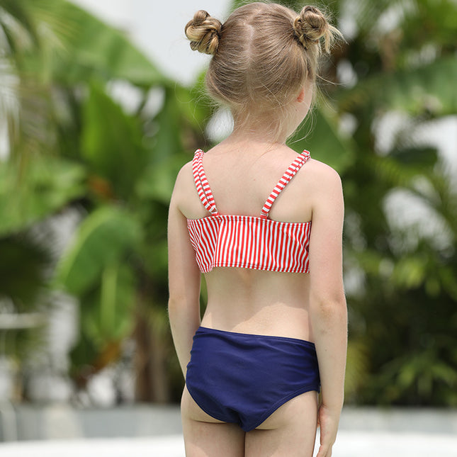Badeanzug für Kinder Gestreifter zweiteiliger Bikini mit Schleife und offenem Rücken