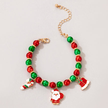 Santa Claus Bell Drip Color Pearl Bracelet