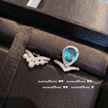 Wholesale 18K Gold Plated Blue Drop Crown Ring Set Adjustable