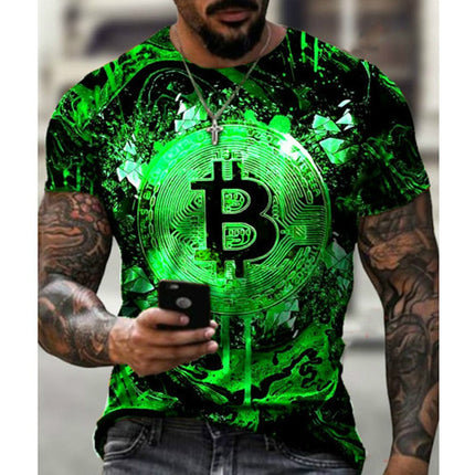 Kurzarm-T-Shirt mit Rundhalsausschnitt für Herren 3D-Digitaldruck Bitcoin