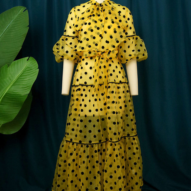 Großhandelsherbst-Damen-langes Kleid mit Ausschnitt
