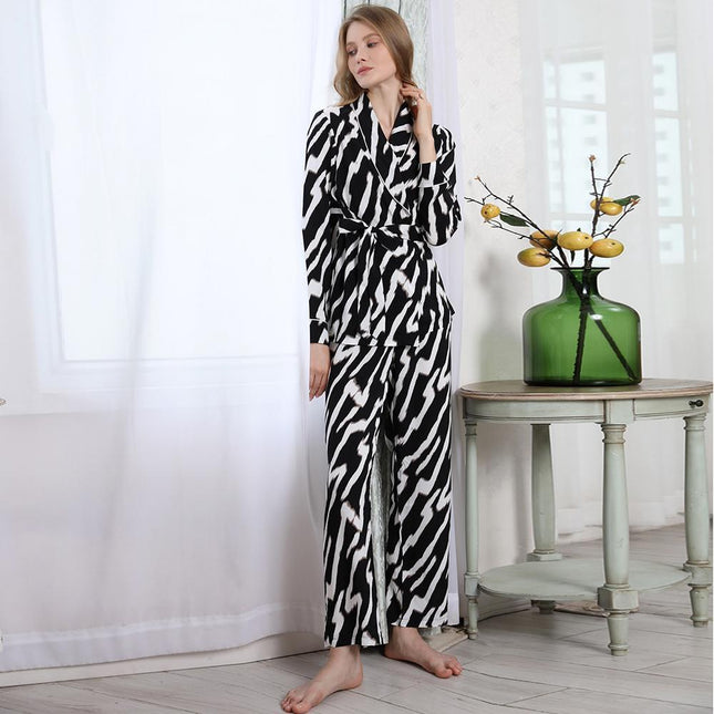 Damen-Pyjamas Homewear Zebra-Print-Langarm-Set