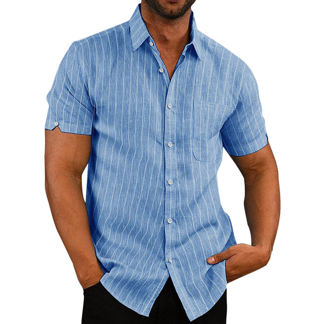 camisa a rayas de verano con solapa y manga corta para hombre