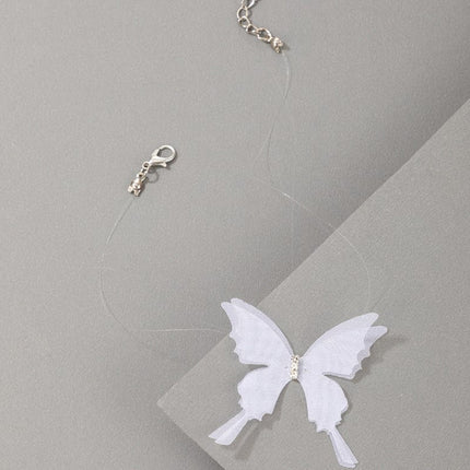 Transparent Invisible Fishing Line Tulle Butterfly Necklace